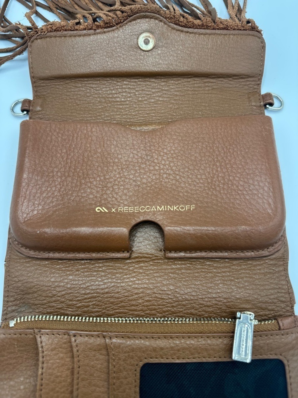 Rebecca Minkoff Mini Brown Fringe Vegan Leather Wallet Missing Crossbody Strap - Picture 8 of 15